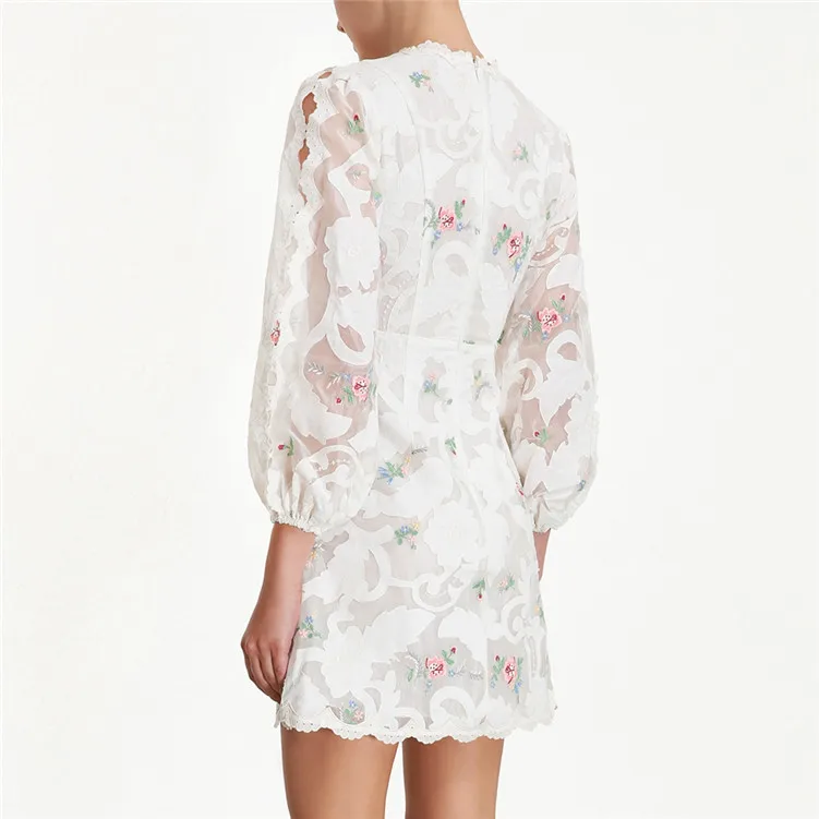 2020 весеннее женское платье с цветочной вышивкой Элегантное однобортное белое