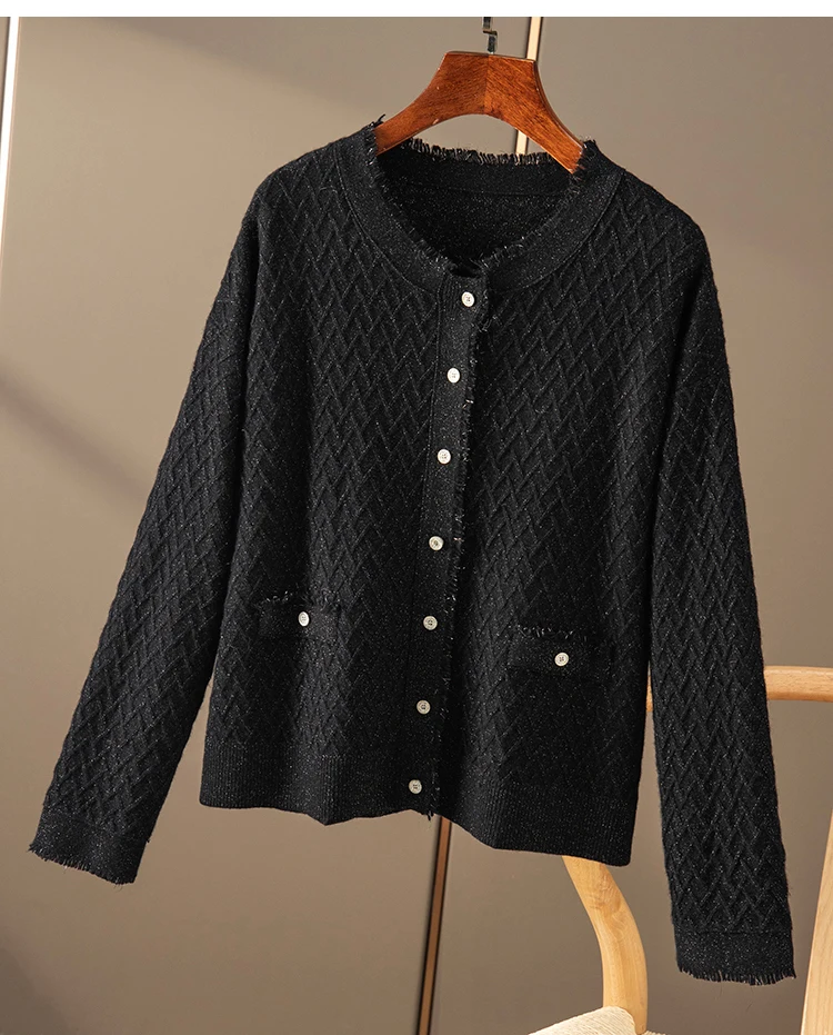 

Women Wool Sweater Shinny Jacquard Woolen Sweater Cardigan Female New