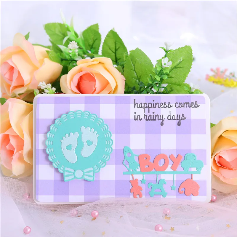 YaMinSanNiO Boy Letter Metal Cutting Dies Baby Footprint Frame Craft Scrapbooking Paper Card Making Album Embossing Stencil |