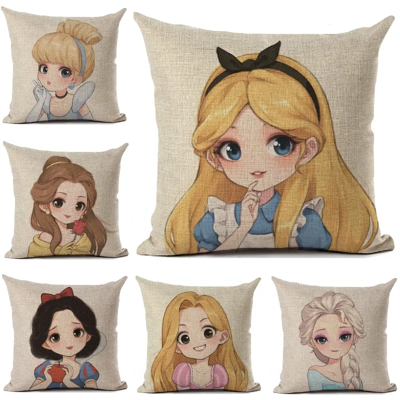 

Cute Fairy Tale Princess Cushion Cover Cartoon Girls Printed Living Room Sofa Decor Throw Pillows Home Decoration Pillowcase
