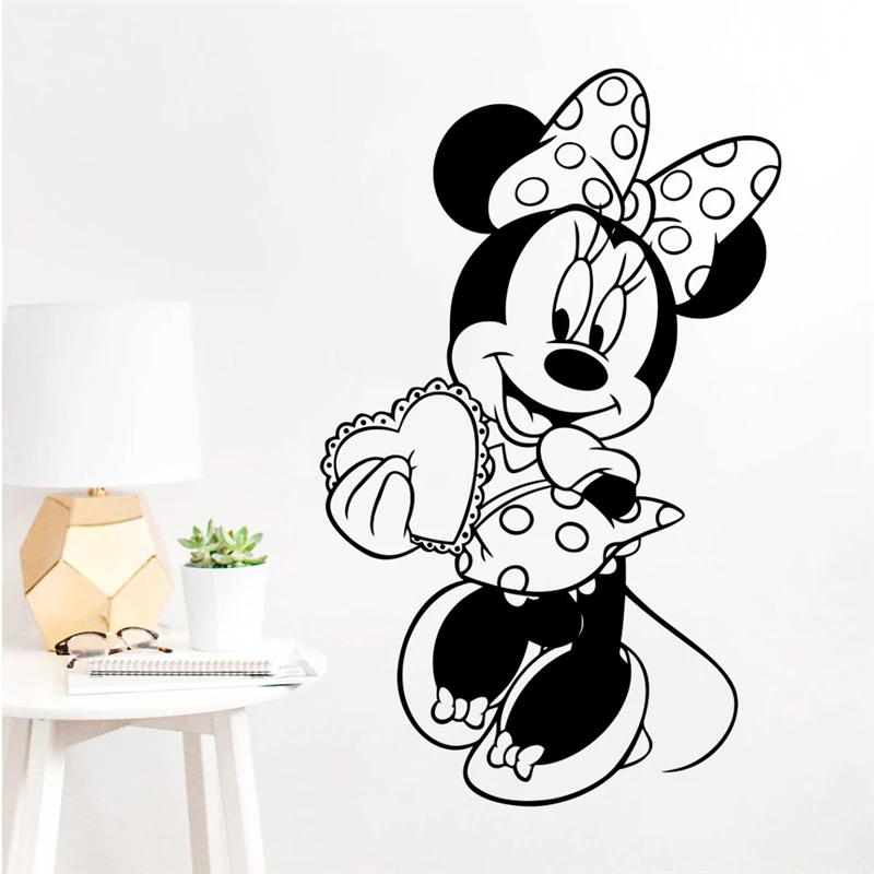 

Disney Minnie Black 43x69cm Wall Stickers For Kids Rooms Home Decor Cartoon Wall Decal Vinyl Mural Art Diy Wallpaper Accessories