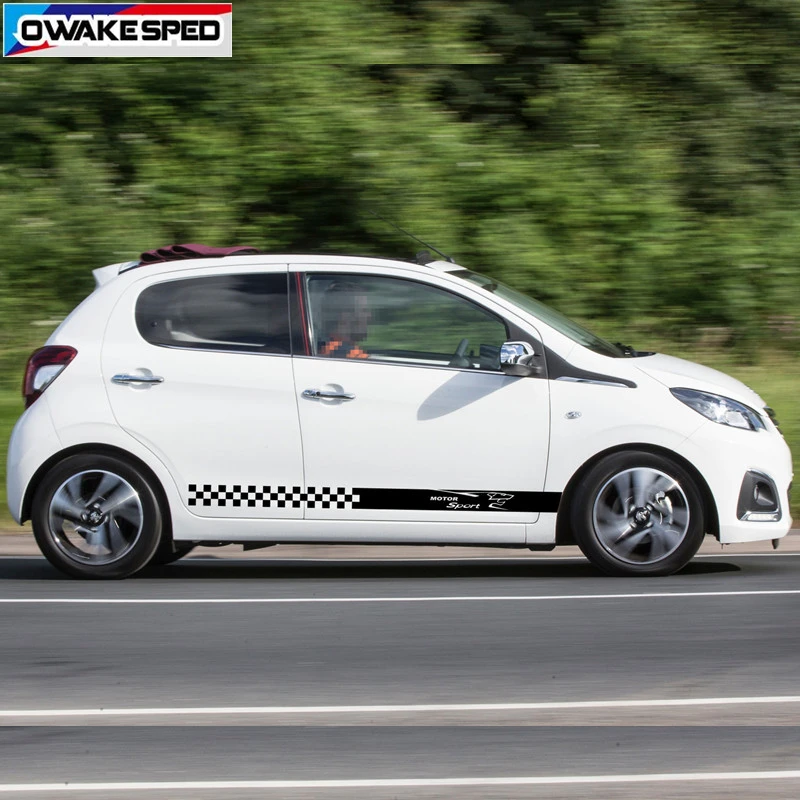 Для PEUGEOT 107 108 гоночные полосы Автомобиль Стайлинг мотор спортивные решетки графика виниловые наклейки авто дверь боковая юбка наклейки