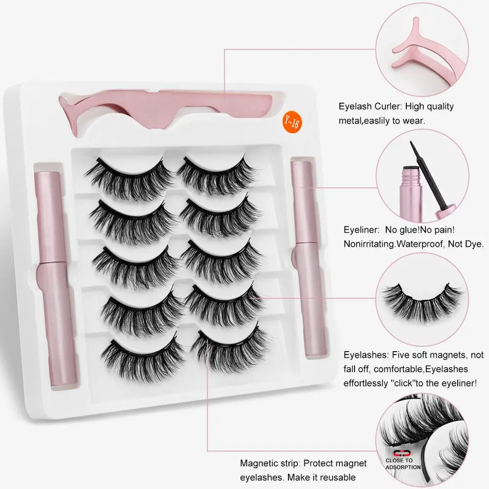 Набор Магнитных накладных ресниц 2/3/5 пар 5 магнитных водонепроницаемая подводка