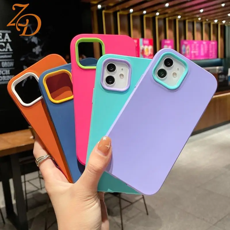 

3 In 1 Phone Case for Iphone 13 12 11 Pro Max Xr Xs Max X Se2020 7 8 Plus Se 2020 Candy Color Back Cover Shockproof
