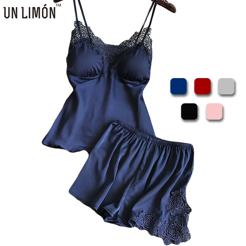 Шелковая пижама для женщин атласная пикантные пижамные комплекты удобная одежда сна однотонные кружевные