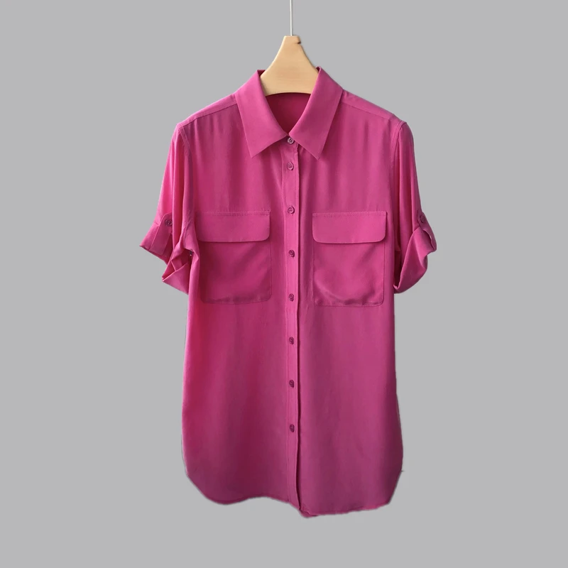 Женская винтажная блузка с коротким рукавом Элегантная Шелковая Рубашка