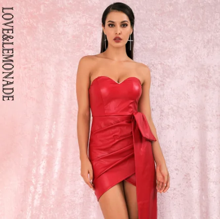 RED LOVE& LEMONADE сексуальные золотые бандо v-образным вырезом двойные растяжки крест PU материал мини вечерние платья LM82017 осень/зима - Цвет: RED
