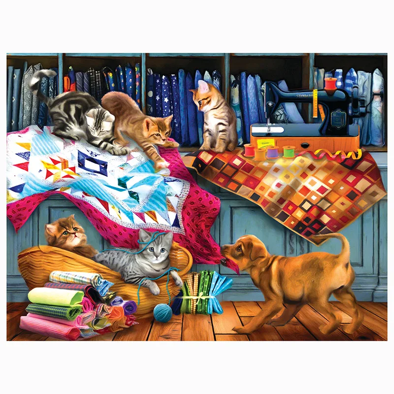 Полноразмерная круглая мозаичная швейная машина Стразы с изображением кошки и