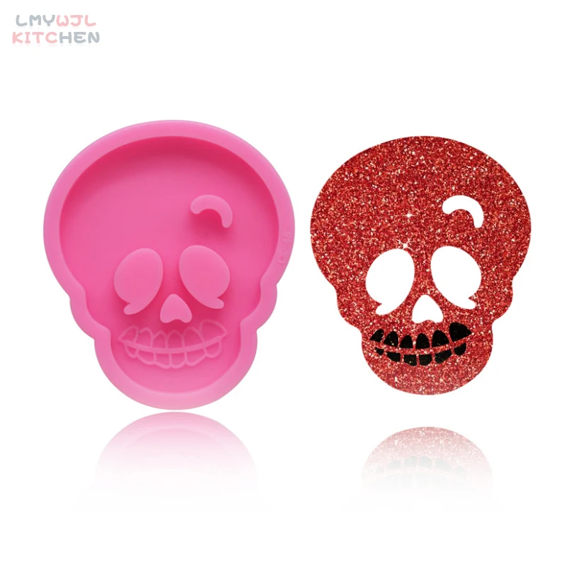 

DIY Silicone Mirror Epoxy Halloween Skull Keychain Mold Making Fondant Cake Decoration Baking Environmental Protection Mold