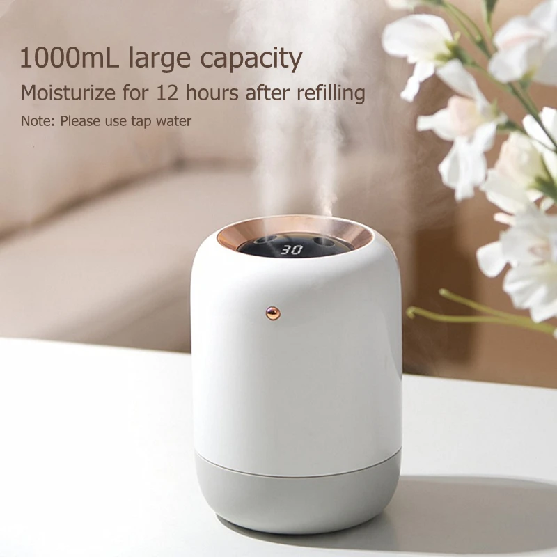 1000ML Chargeable Air Humidifier Aromatherapy Water Mist Maker Diffuser Heavy Fog Double Nozzle Ultrasonic USB Aroma Humidifiers