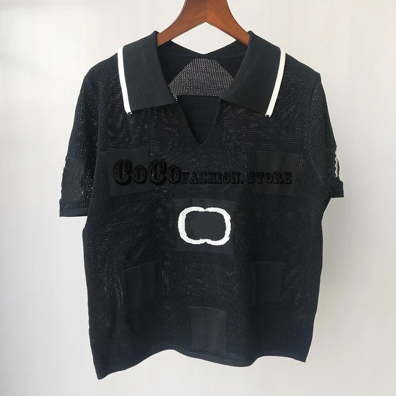 

luxury designer clothing tops tees vinatge style sheer knitted short sleeve one of a knid polo shirts shirt women 2021 fashion