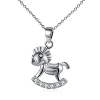 zemior 925 sterling silver trendy cute horse pendant necklaces for women shiny cubic zirconia necklace anniversary fine jewelry