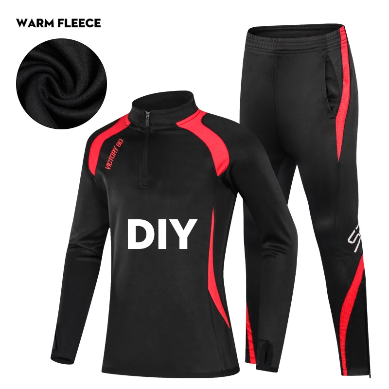 red warm fleece DIY Зимняя Молодежная Спортивная одежда для баскетбола, футбола, бега, одежда для бега, длинные штаны, теплая спортивная куртка для фитнеса, пальто на молнии, футбольные рубашки - Цвет: red warm fleece DIY
