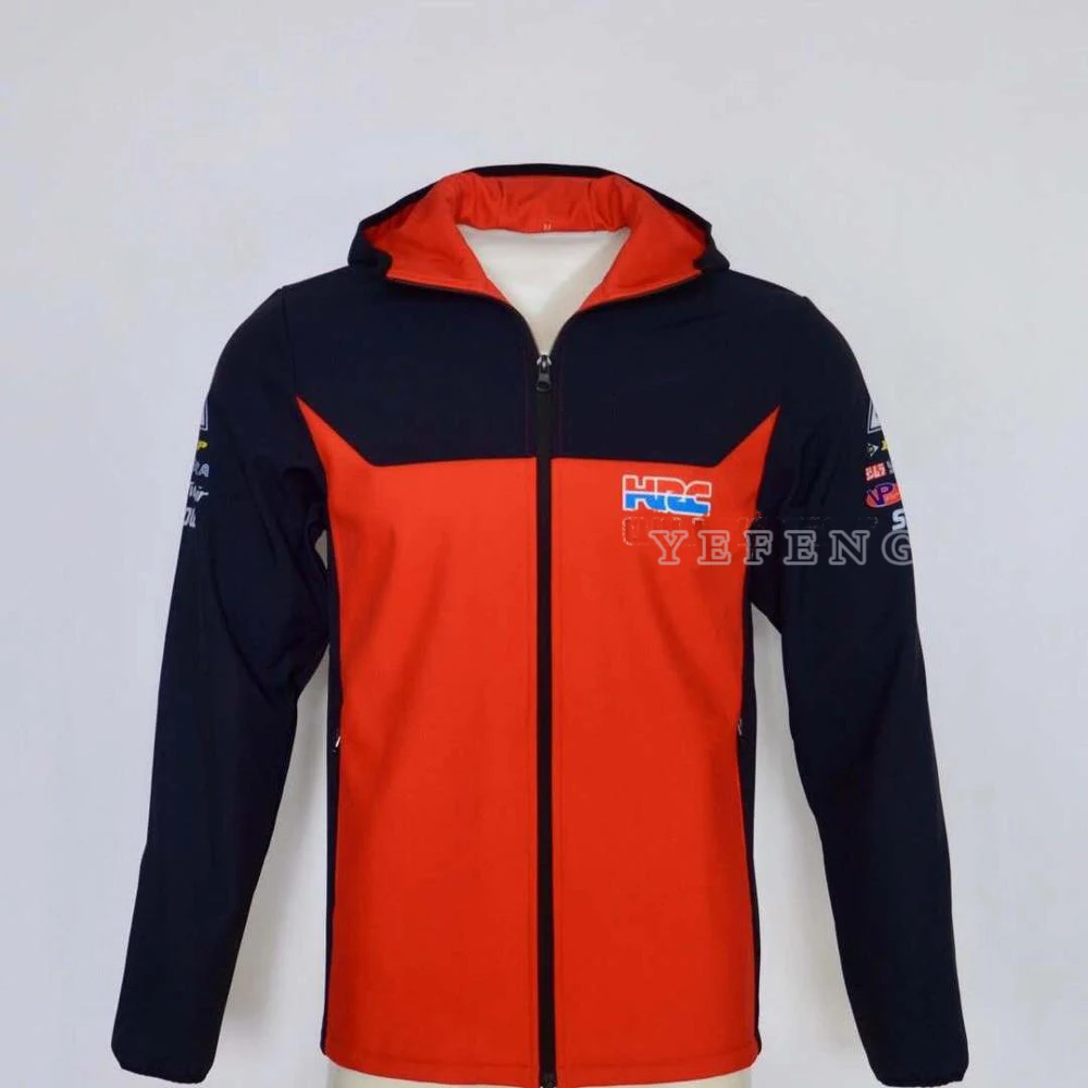 

Флисовая толстовка на молнии для мотоцикла Honda HRC, Толстовка для мотокросса, красная, черная, ветрозащитная, водостойкая, свитер