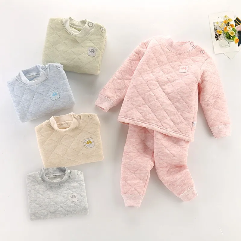 

Children Winter Clothing Baby Boys Long Sleeve Thicking Pajamas Set Toddler Girls Warm Clothes Sets Kids Solid Color Underwear