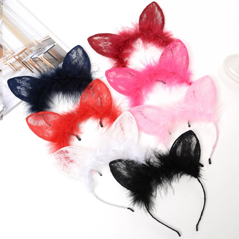 Женская длинная пушистая повязка на голову с кошачьими ушками |