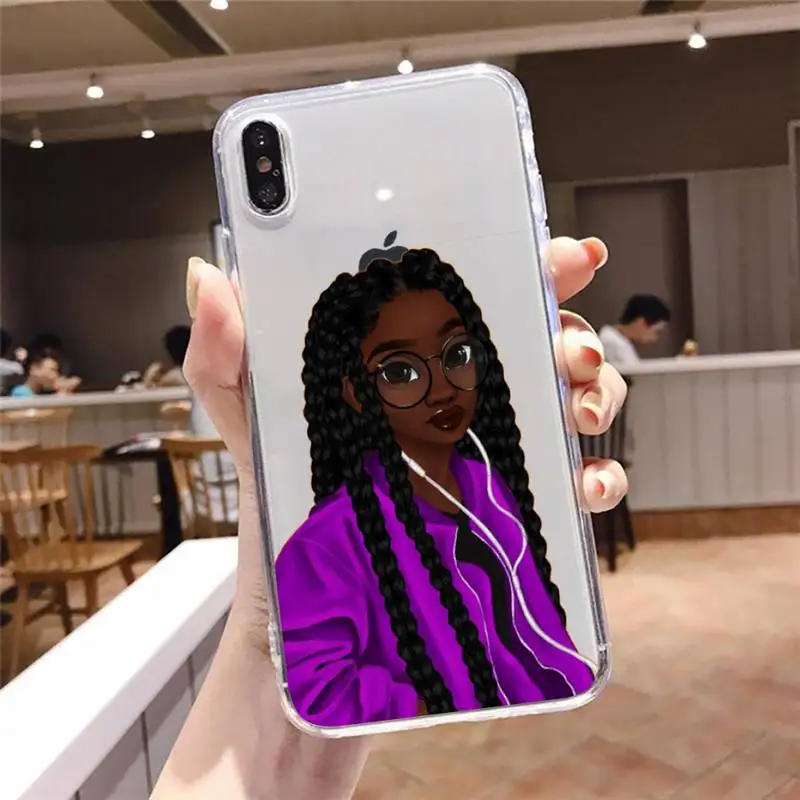 

Afro Girls Black Women Art Phone Case Transparent soft For iphone 5 5s 5c se 6 6s 7 8 11 12 plus mini x xs xr pro max