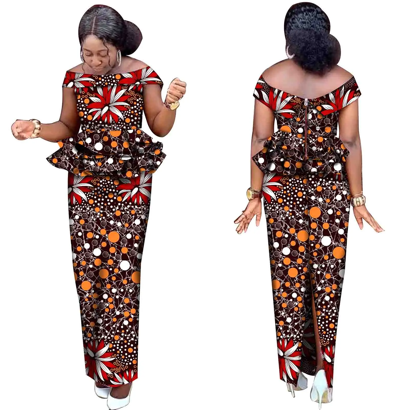 

По индивидуальному заказу с Африканским принтом оборки топ с длинными рукавами и юбка, комплекты с юбкой для девочки на рост для женщин в аф...