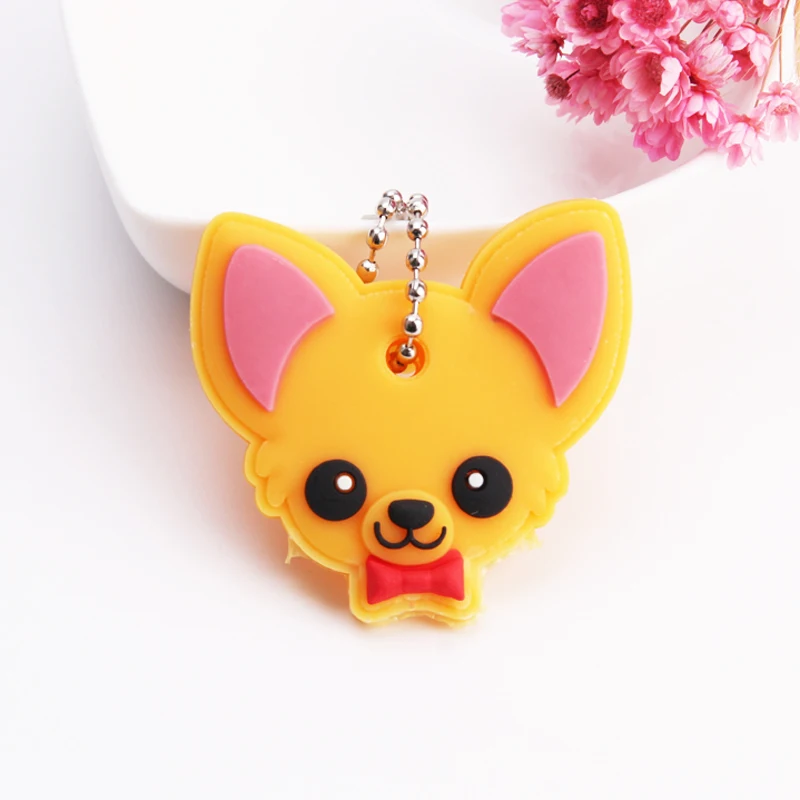 Cartoon Anime Cute Key Cover Cap Silicone Mickey Stitch Bear Keychain Women Gift Owl Porte Clef Minne Key Chain - Цвет: Photo Color33