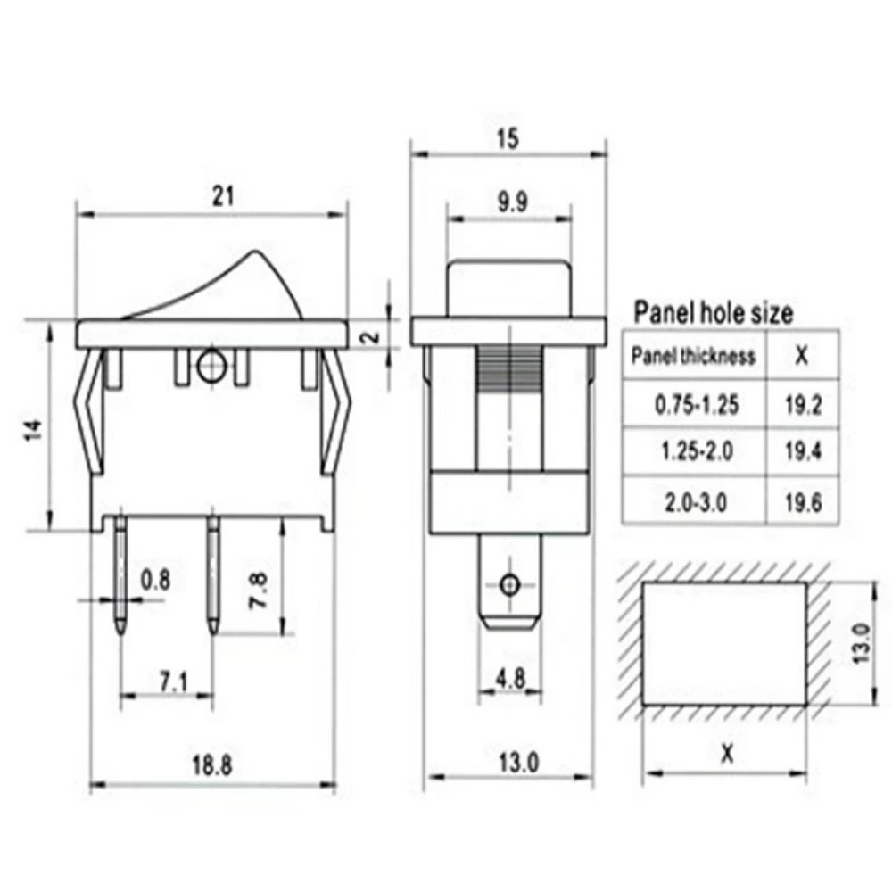 5 шт. KCD11 101 3A/250V маленький черный 10*15 мм SPST 2PIN на включение/выключение G130 лодка