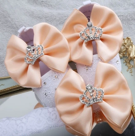 Dollbling; дизайнерская обувь для малышей; абрикосовый цветок; бант; алмазная корона; украшения для маленьких девочек; детская обувь; повязка на голову - Цвет: Apricot