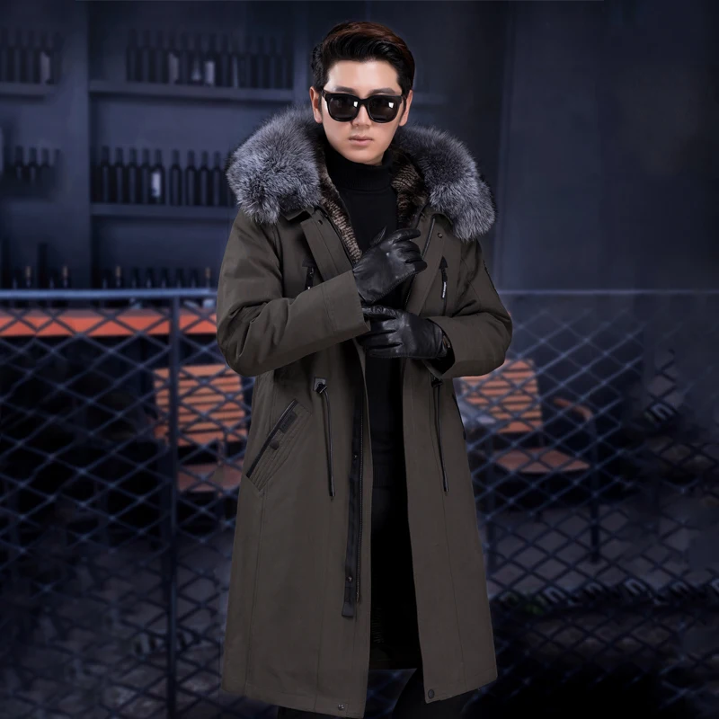 Осень зима 2020 новое синее мужское меховое пальто среднего возраста Воротник из
