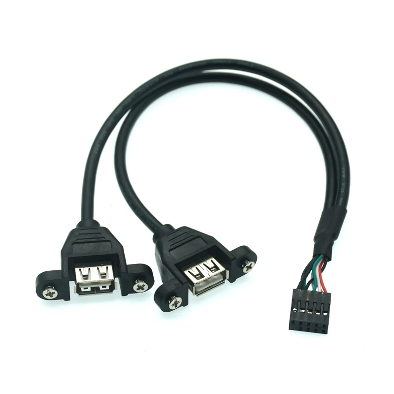 

Motherboard Internal 9pin Pitch 2.54mm to Dual Port USB 2.0 A Female Screw Lock Panel Mount Cable 0.3M 0.5M 1M