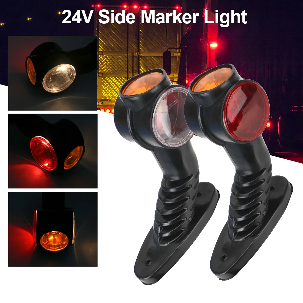

24V LED Marker Side Light 2pcs 3 Face for Truck Trailer Caravan Red Amber White Elbow Outline External Light