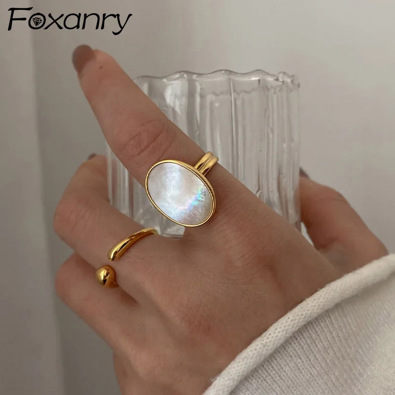 

Foxanry Gold Color Shell Rings Luxury Bride Jewelry for Women Fashion Simple Ellipse Geometric Party Accessories Gifts