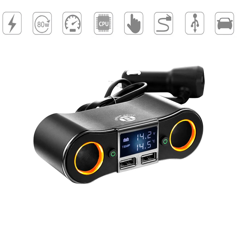 12V-24V 3.5A Dual USB Car Charger Cigarette Lighter Adapter Socket Splitter Converter Support Volmeter Display Power A30 | Автомобили и