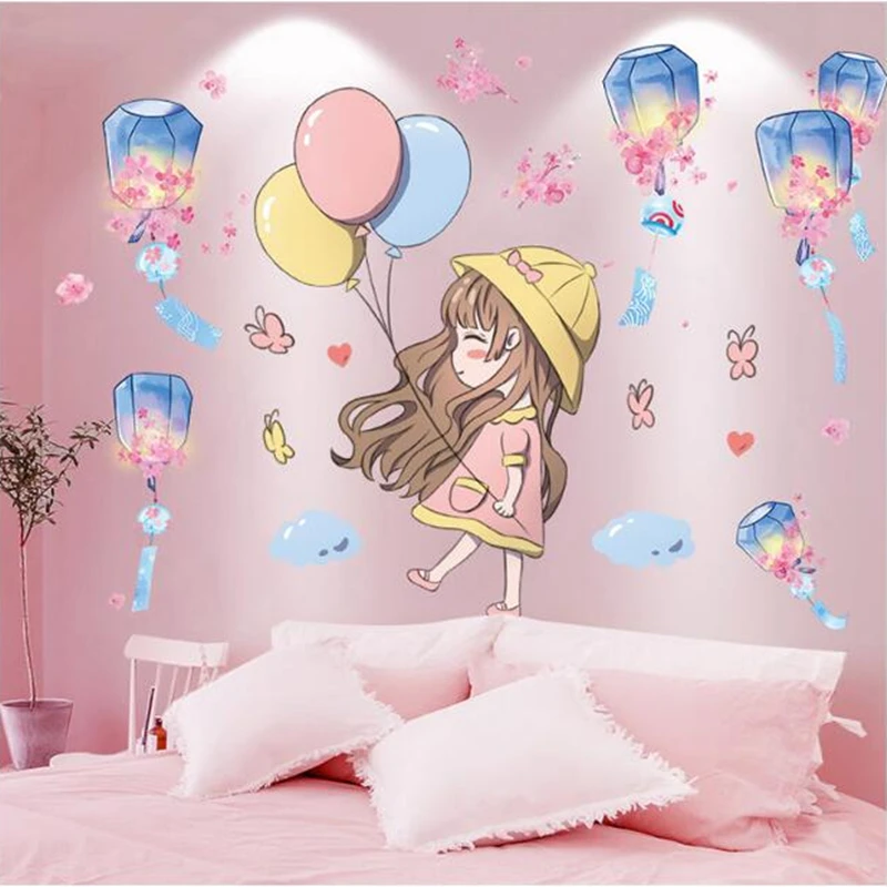 

[shijuekongjian] Kong Ming Lantern Wall Stickers DIY Girl Balloons Mural Decals for Kids Rooms Baby Bedroom House Decoration