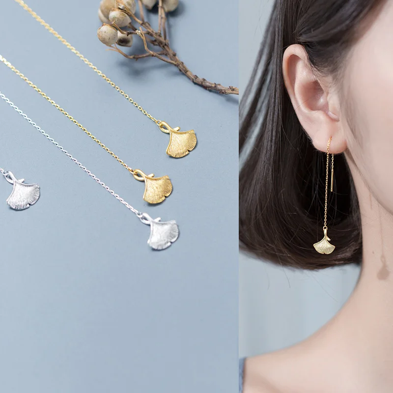 925 стерлингового серебра Гинкго Билоба (фасовка по свисающие серьги для женщин с