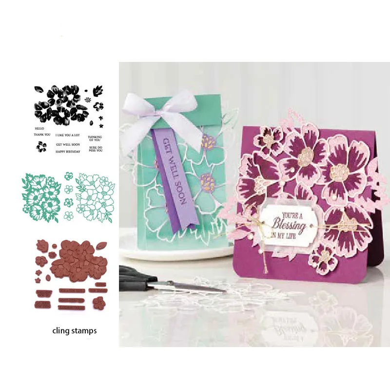

JC Blessing Flowers Metal Cutting Dies and Clear Stamps Scrapbooking Craft Stencil Handmade Card Make Sheet Mould Die Cut Decor