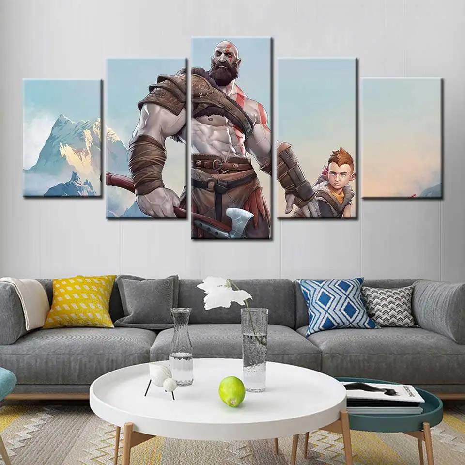 Постер с игрой God of War 4 декоративные картины 5 панелей HD Настенная картина плакат