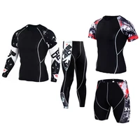 new mens training compression sport suit male mma rashguard body building top fitness sport bodybuilding set