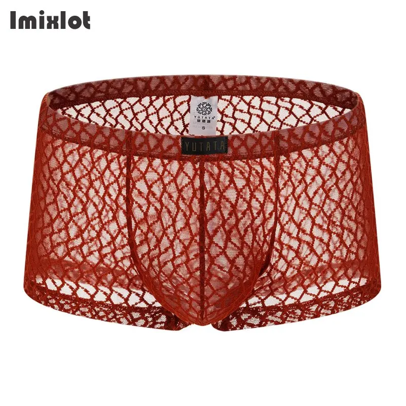 

Mens Underwear Boxers Sexy Transparent Boxershorts Male Mid-rise Lace Panties Boxer Shorts U Convex Pouch Bikini Underwear