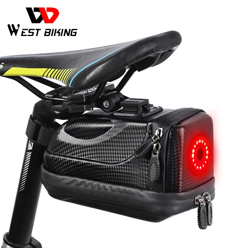 

WEST BIKING Saddle Bag With Tail Light Waterproof Cycling Bike Bags Charcoal Hard Shell Durable Packet Lightweight Bicycle Bag