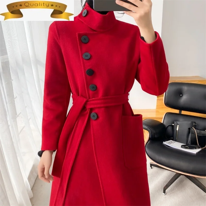 

Тонкое пальто, женская шерстяная длинная куртка, женская одежда, корейские женские пальто, двусторонняя шерстяная ткань, женская одежда 2021