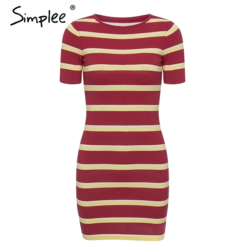 Simplee Красная полосой трикотажное облегающее женское платье с коротким рукавом