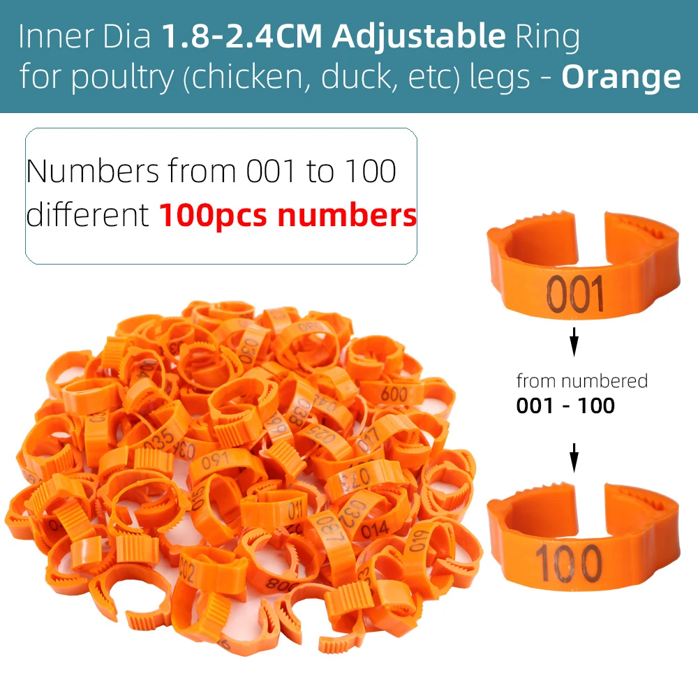 100-1000PCS Adjustable Chichken Bird Leg Rings 001-100 Numbered Identification Bands Poultry Foot Label for Pigeon Chicks Animal | Дом и сад