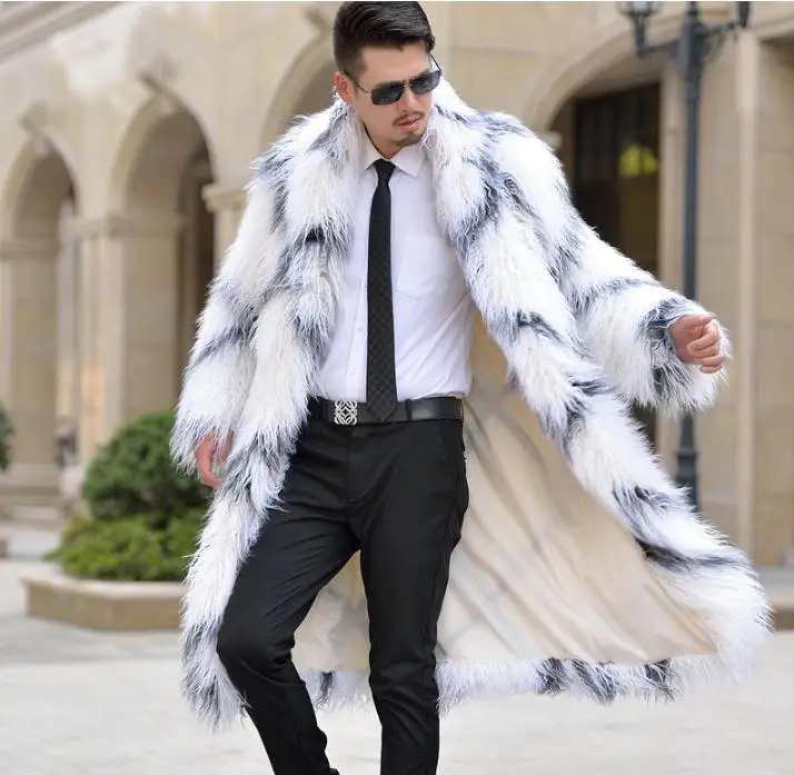 Мужская удлиненная шуба из искусственного меха Повседневная теплая смешанных