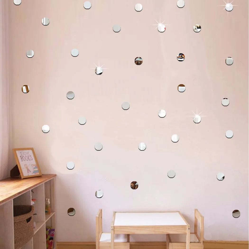 

100PCS Round Acrylic 2cm X 2cm Mirror Wall Stickers Living Room Bedroom Decoration High Quality