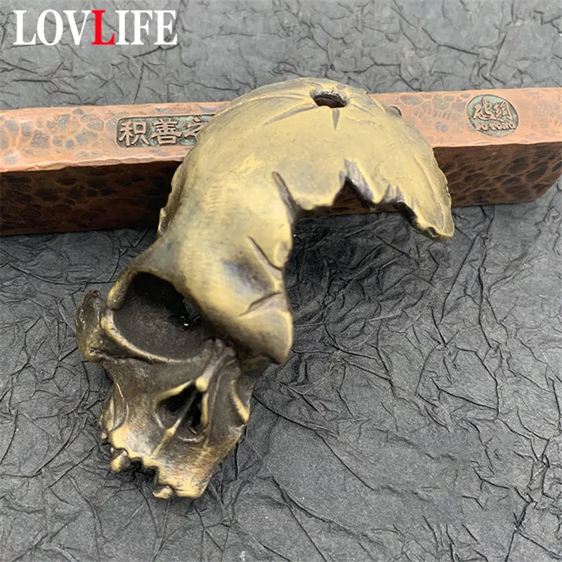 Мужские ретро брелоки из латуни в стиле панк с большим черепом лицом подвеска