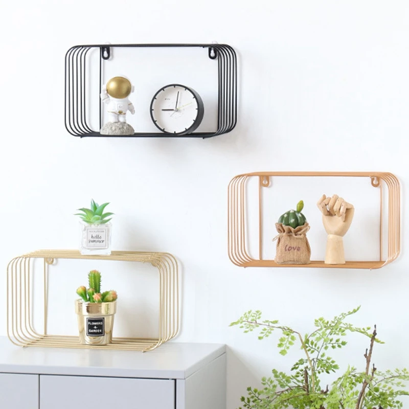 Magazine Shelf Wrought Iron Nordic Style Wall Mounted Storage Rack Newspapers Gold | Дом и сад