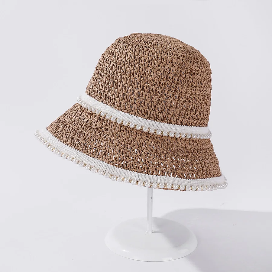 

COKK Bucket Hat Ladies Straw Summer Hats For Women Sun Hat Female Beads Brim Sunshade Fisherman Cap Fashion Handmade New 2021