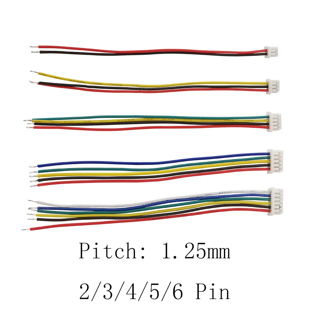 

10Pcs JST 1.25mm 2P 3P 4P 5P 6P Wire Cable Connector JST Pitch 1.25 mm Single Head Plug Jack Cables 10CM 15CM 20CM 30CM