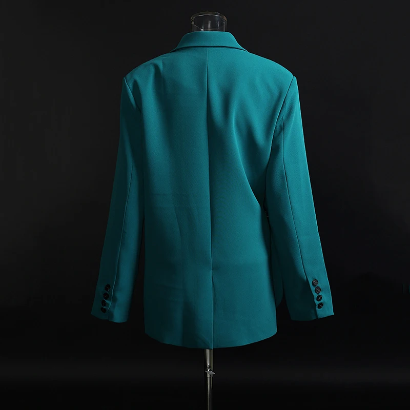 

[EAM] Women Big Size Pockets Pu Belt Blazer New Notched Long Sleeve Loose Fit Jacket Fashion Tide Spring Autumn 2021 1DD2285
