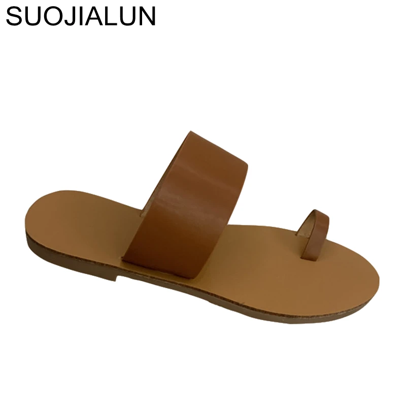 SUOJIALUN новые женские Вьетнамки повседневные летние пляжные шлепанцы на плоской
