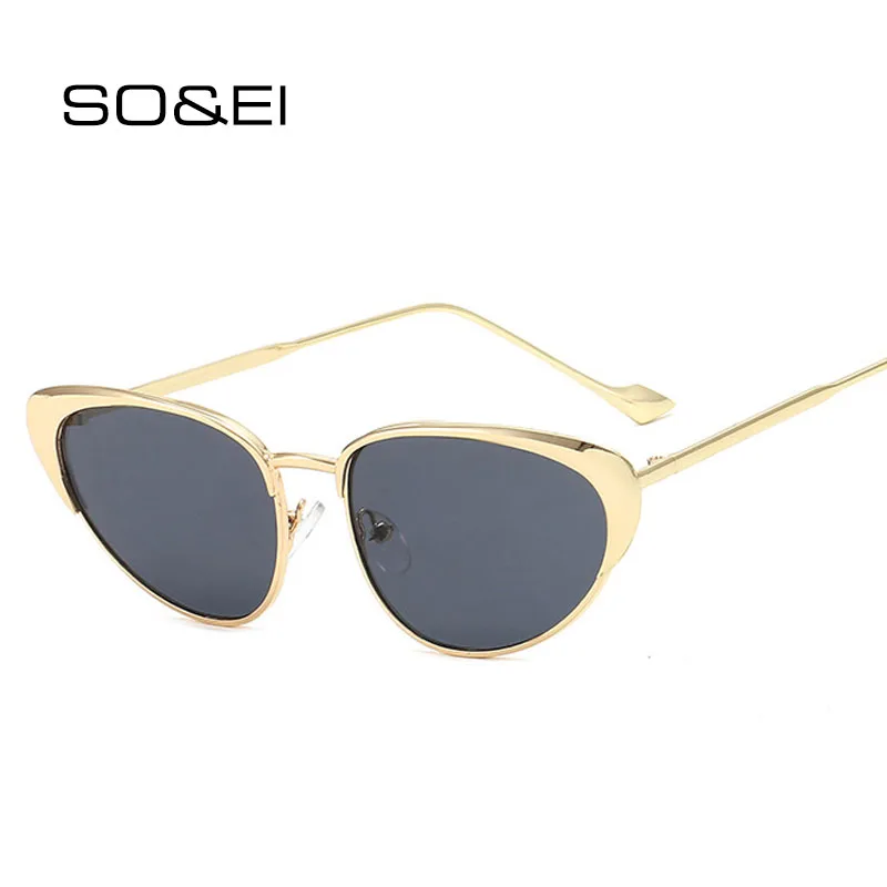 

SO&EI Vintage Cat Eye Sunglasses Women Fashion Trend Metal Frame Candy Colors Lens Eyewear Men Shades UV400 Sun Glasses