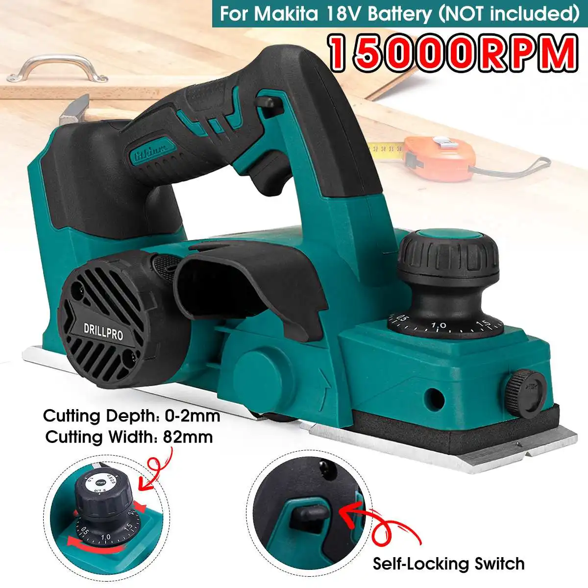 Аккумуляторный Электрический строгальный станок Drillpro, 18 в, 15000 об/мин - изображение